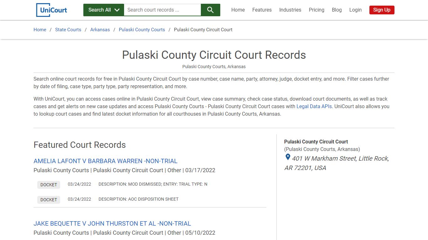 Pulaski County Circuit Court Records | Pulaski | UniCourt